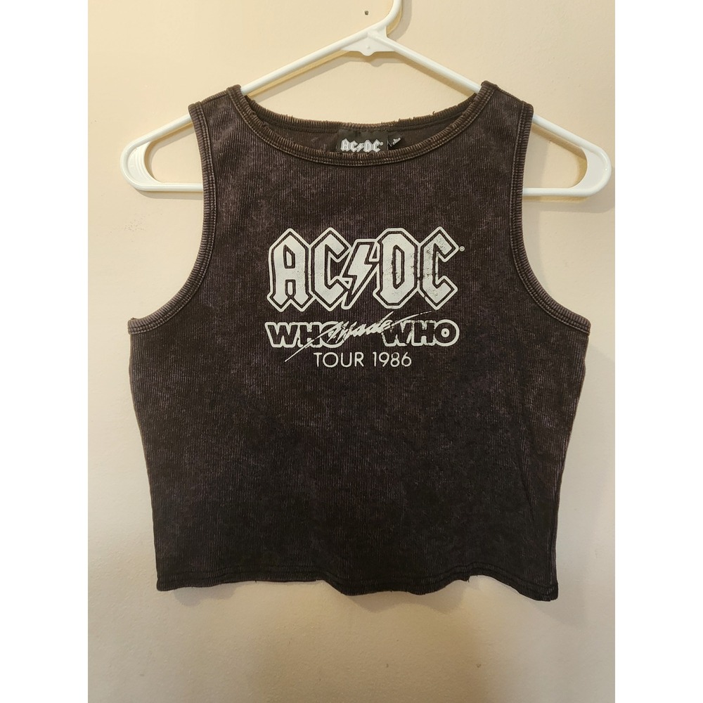 AC/DC Who Made Who Tour 1986 Ribbed Graphic Tank Top Charcoal Grey Large
